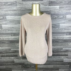 ZARA KNIT Pullover Metallic Peach Knit Asymmetric Hem Sweater Women's Size M